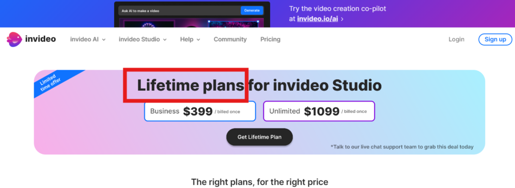 Invideo Lifetime Pricing Plans