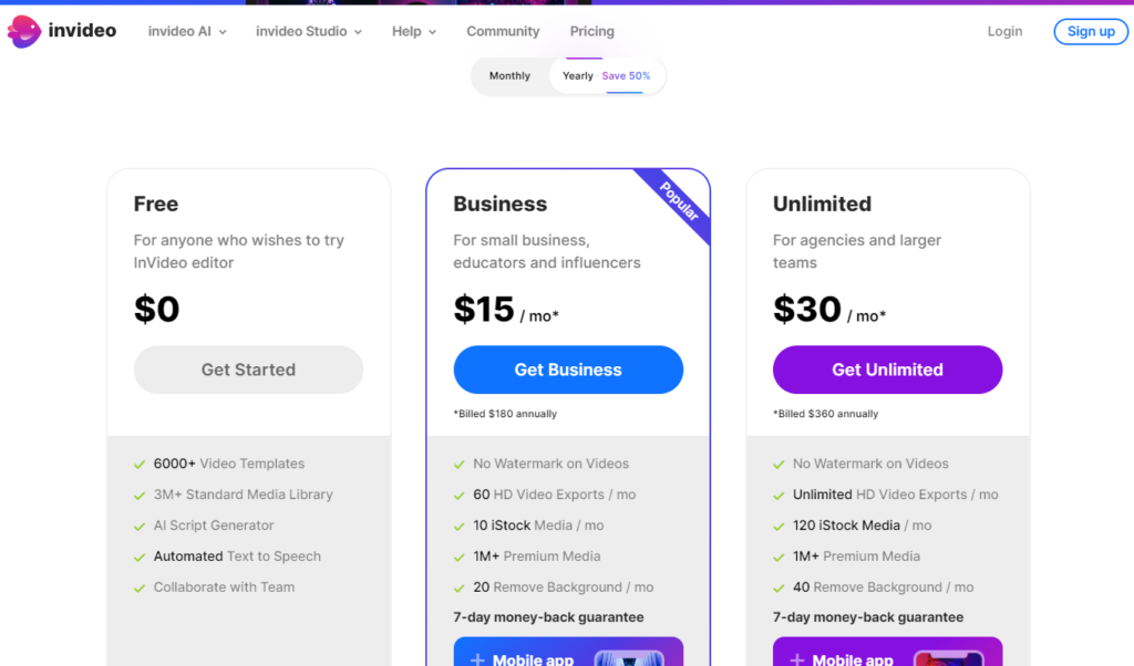 Invideo Pricing Plans