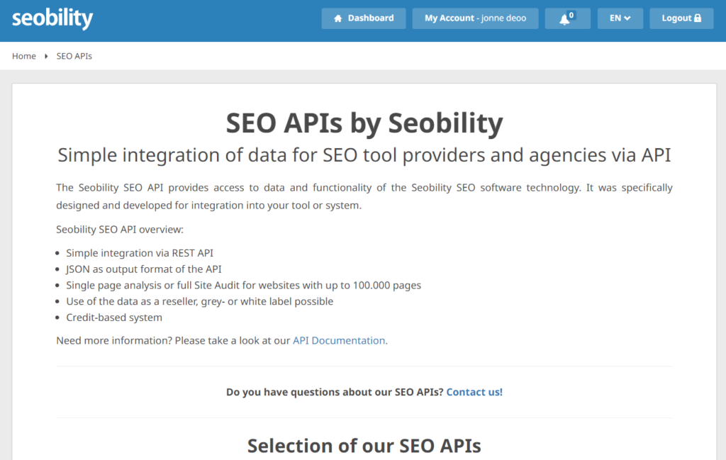 SEO APIs by Seobility