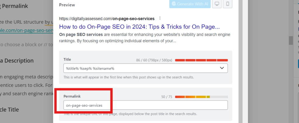 Slug Permalink showing blog's permalink in Math Rank