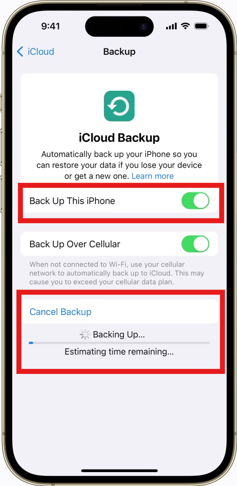 Enable iCloud Backup