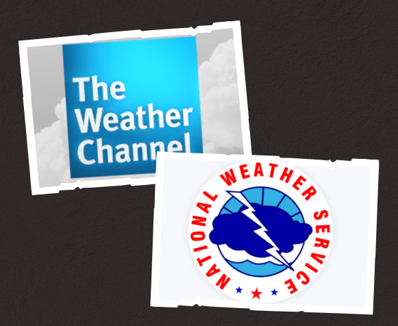 Trusted weather sources, noaa nws and the weather channel