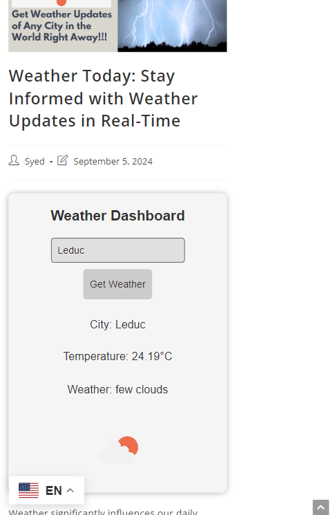 Weather dashboard in mobile version